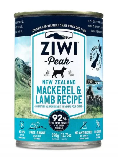 dog_390g_mackerel_lamb_front_on_web_low_res Ziwi Peak Moist Mackerel & Lamb For Dogs 390gr