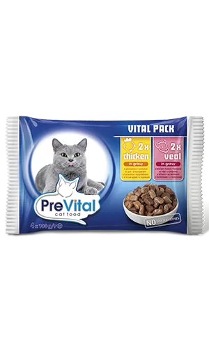 PreVital Pouch Cat chicken, veal 4x100g