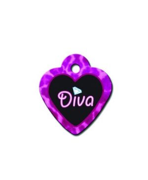 ID Tag - Heart Small Diva Black Pink