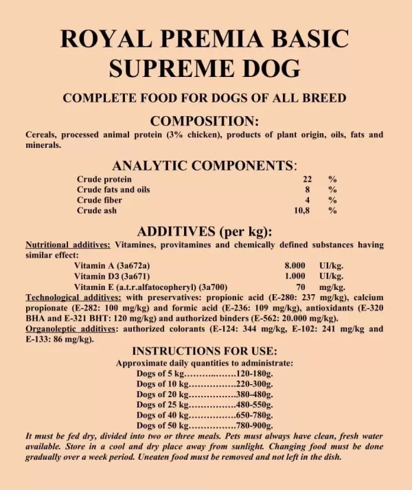 Royal Premia Basic Dog food 15kg