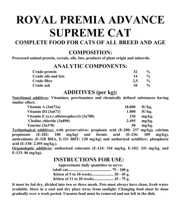 Royal Premia Advance Supreme Dry Cat Food 10kg